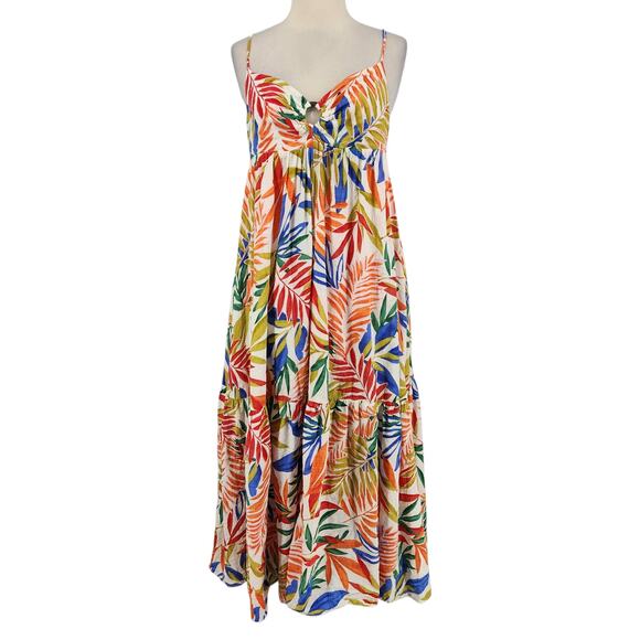 Sweet Lemon Dresses & Skirts - Sweet Lemon Tropical Maxi Dress – Multicolor Leaf Print Tiered Skirt